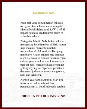 Ucapan memperingati Maulid Nabi dari Presiden Prabowo Subianto. [Instagram @presidenrepublikindonesia]